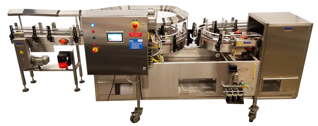 Bevco Conveyor and Equipment - Bevco’s gripper-style Rinsers are able to rinse a wide variety of container types, including round, square, oval, tapered and other bottle shapes, in many different materials (glass, PET, HDPE, aluminum)